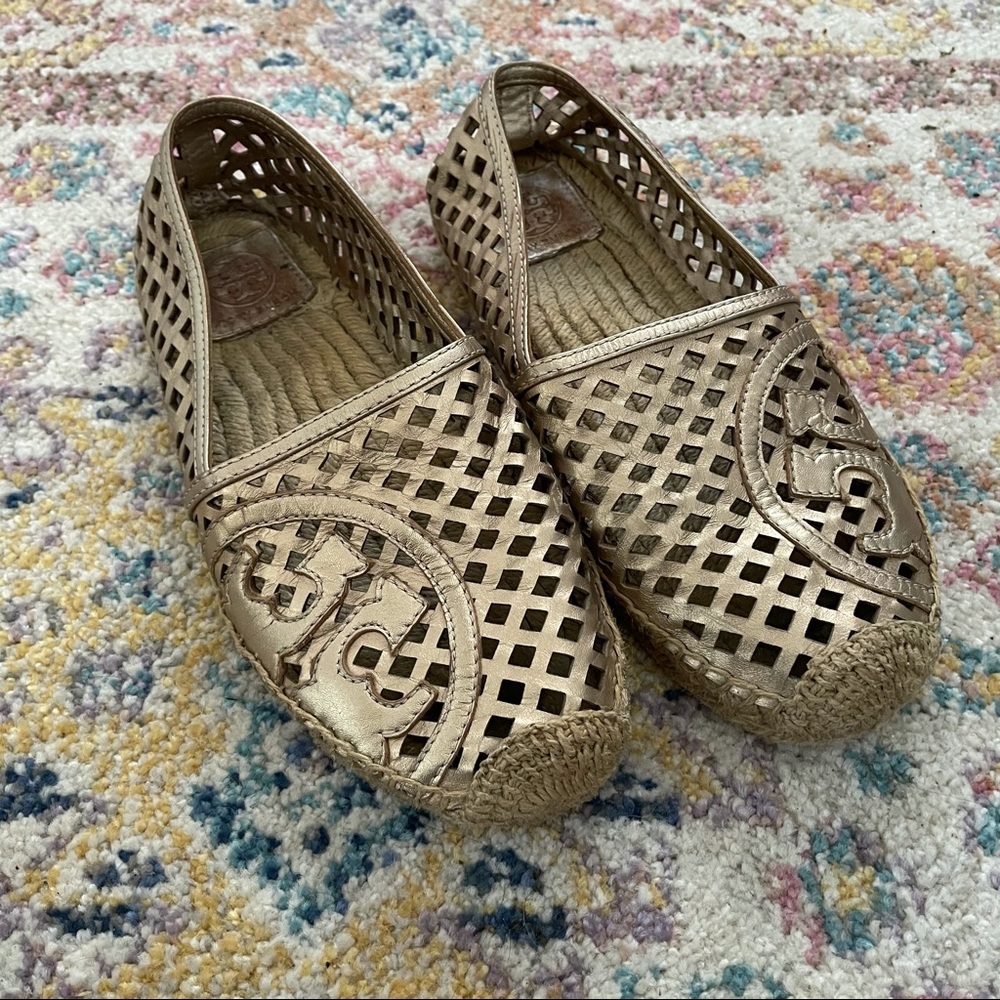 Tory Burch gold cut-out espadrille